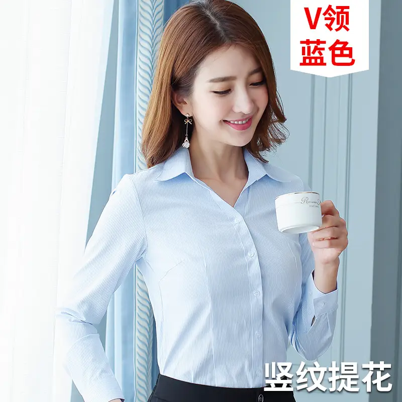 Women's White Vertical Jacquard Shirt Long Sleeve Winter Business Wear - Image 3