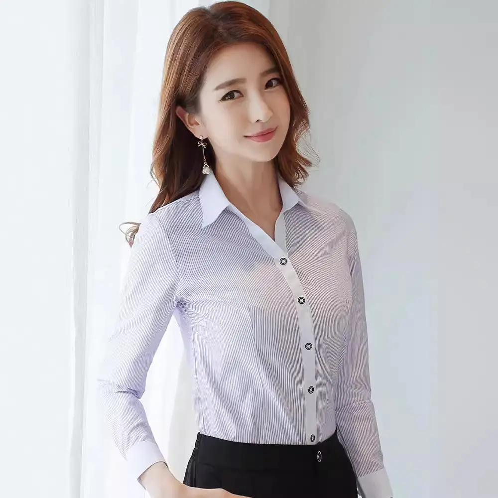 Purple Jacquard Slim Fit Long Sleeve Shirt for Women - Image 10