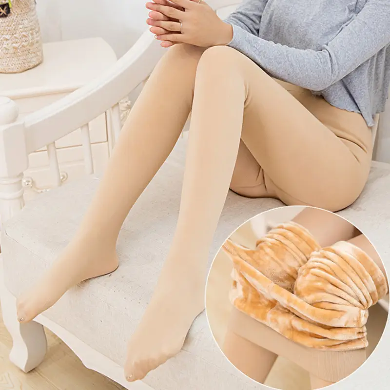 Winter Fake Meat One-piece Pants Flesh Color Fleece-lined Leggings Women's High Waist Bare Sensitive Legs Artifact Pants