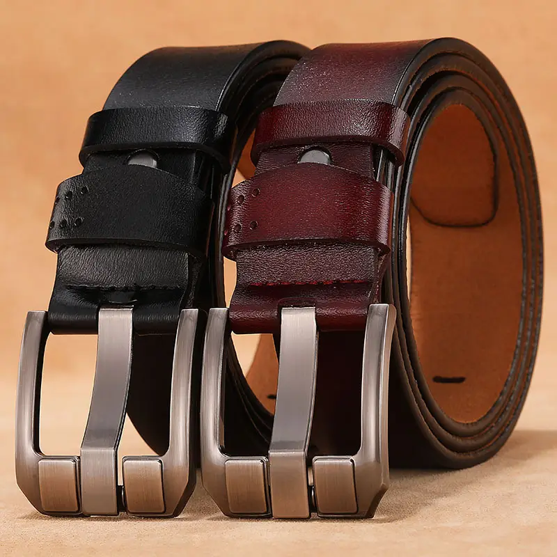 Men's Vintage Genuine Leather Belt with Pin Buckle, Extended Size 170