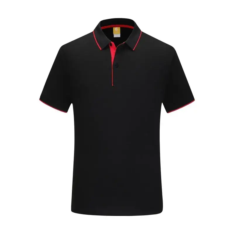 Men Black Polo T-Shirt with Red Yellow Trim - Image 5