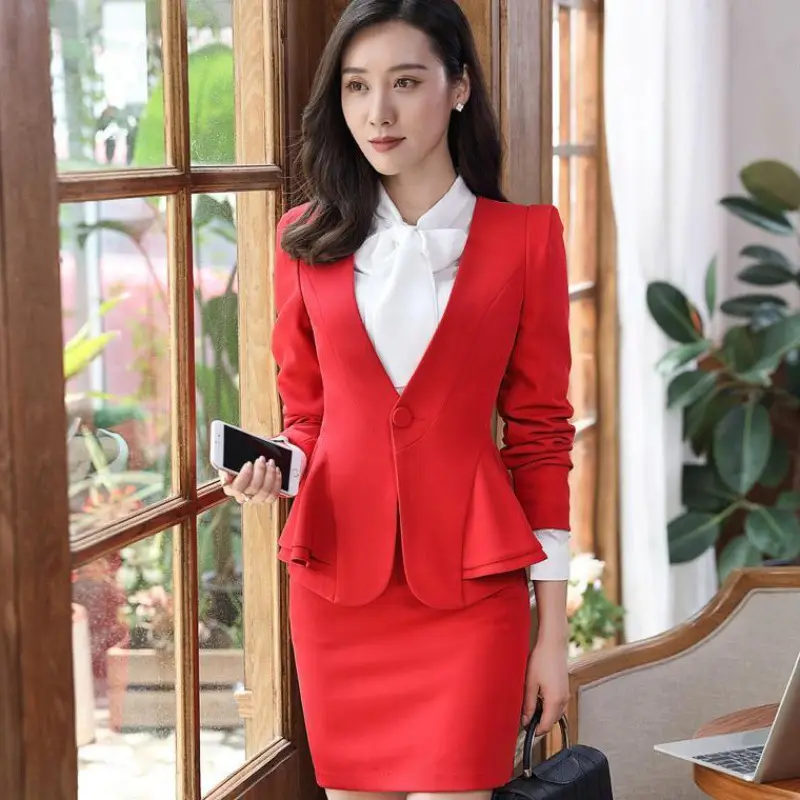 Women Business Suit Beige Three-Piece Autumn Winter Elegant - Image 5