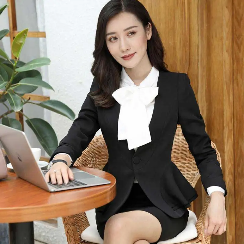 Women Business Suit Beige Three-Piece Autumn Winter Elegant - Image 6