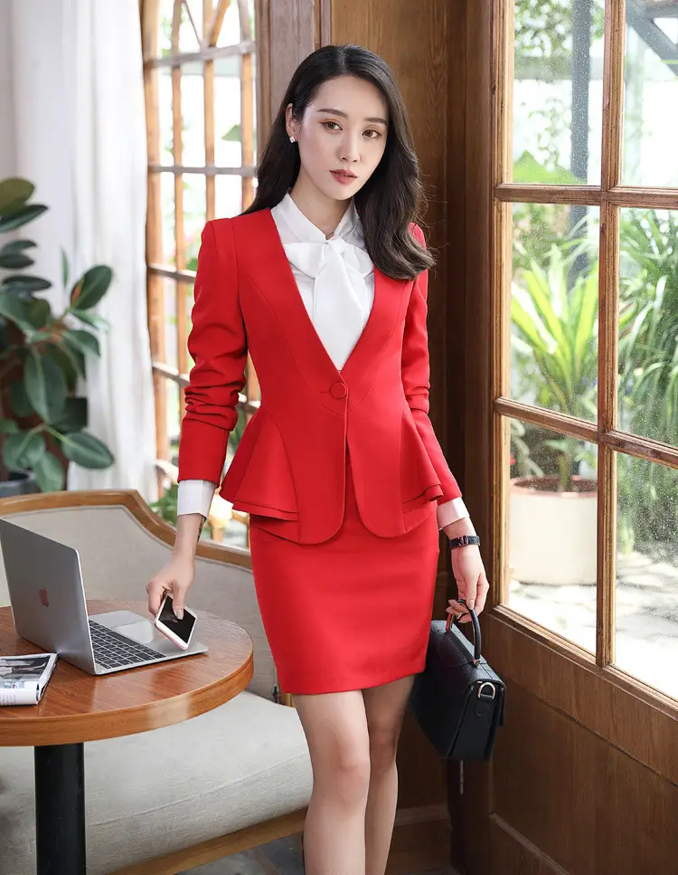 Women Business Suit Beige Three-Piece Autumn Winter Elegant — feature 1