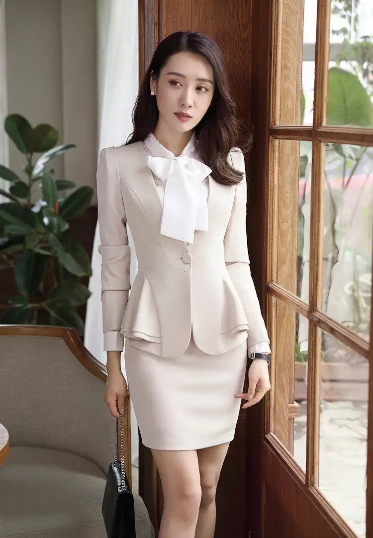 Women Business Suit Beige Three-Piece Autumn Winter Elegant — feature 7