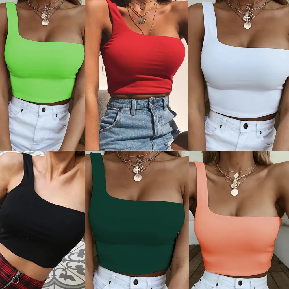 2025 Hot Style One Shoulder Crop Top White Women's - Image 7