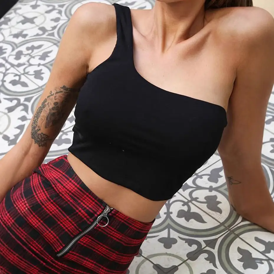 2025 Hot Style One Shoulder Crop Top White Women's - Image 9