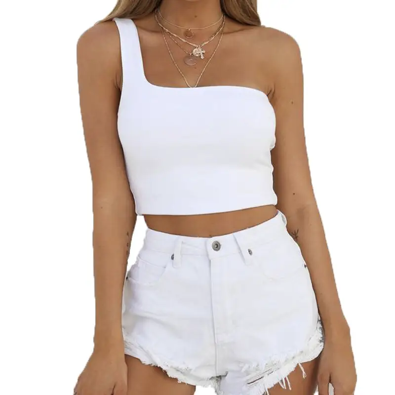 2025 Hot Style One Shoulder Crop Top White Women's - Image 10