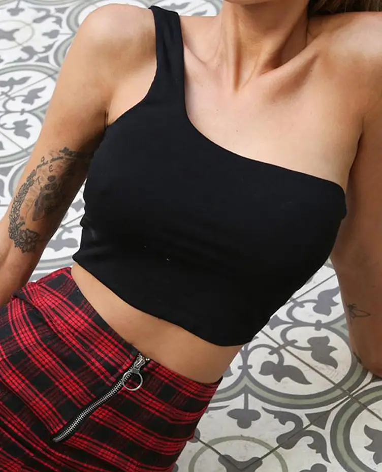 2025 Hot Style One Shoulder Crop Top White Women's - Image 4