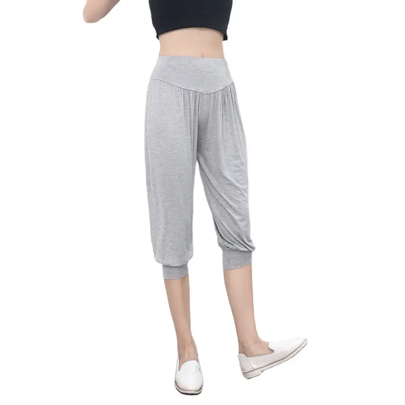 Grey High Waist Cropped Yoga Pants for Women