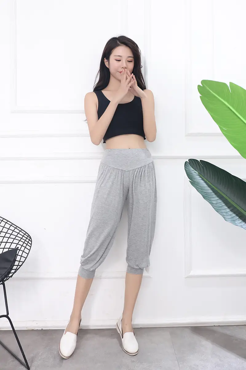 Grey High Waist Cropped Yoga Pants for Women — feature 27