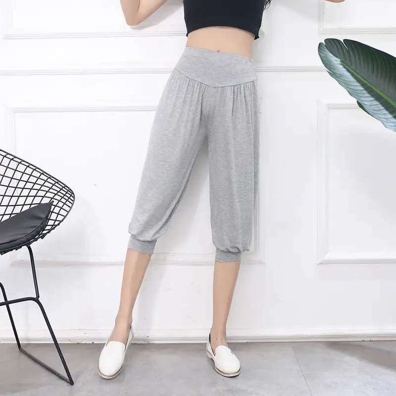 Grey High Waist Cropped Yoga Pants for Women — feature 28