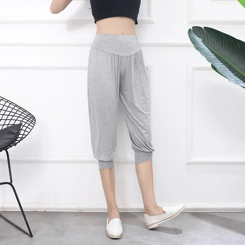 Grey High Waist Cropped Yoga Pants for Women — feature 29