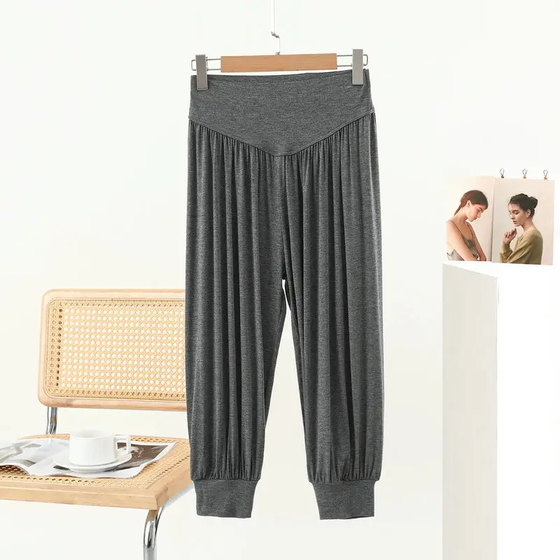 Grey High Waist Cropped Yoga Pants for Women — feature 46