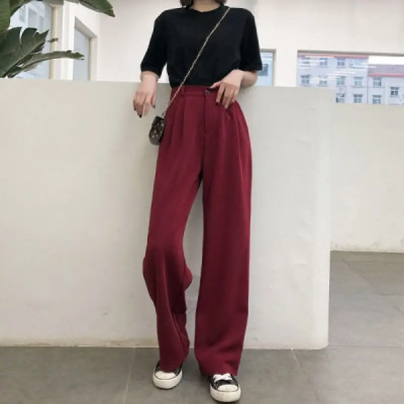 Women's 2024 Maroon Wide Leg High Waist Pants - Image 5