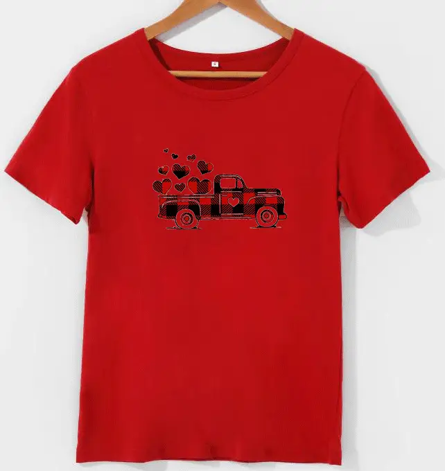 Women Red Heart Truck T-Shirt - Image 2