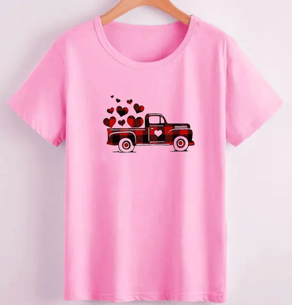 Women Red Heart Truck T-Shirt - Image 5