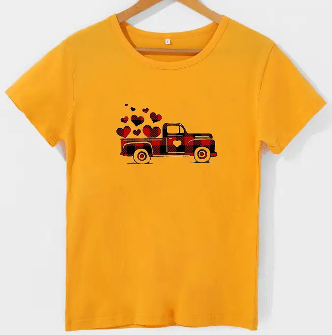 Women Red Heart Truck T-Shirt - Image 6