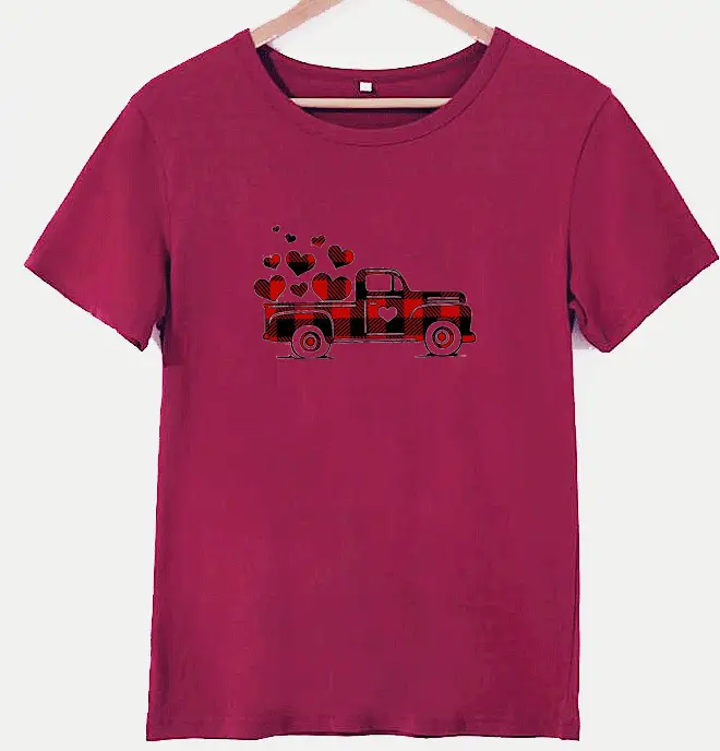 Women Red Heart Truck T-Shirt - Image 8
