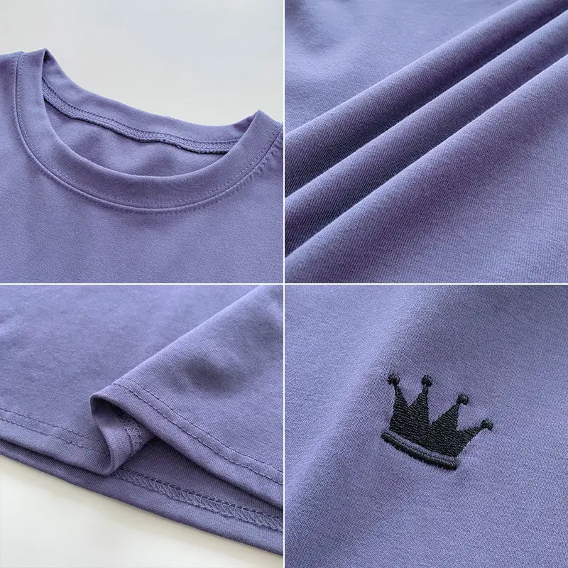 Women 2025 Summer Crown Embroidered T-Shirt White Black - Image 31