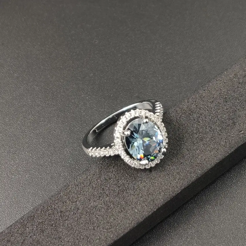 European Luxury Dark Blue Zircon Ring with Sparkling Diamonds - Image 8