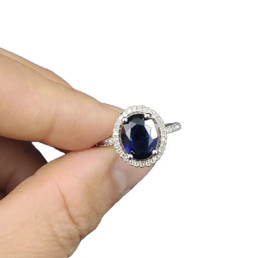 European Luxury Dark Blue Zircon Ring with Sparkling Diamonds - Image 11