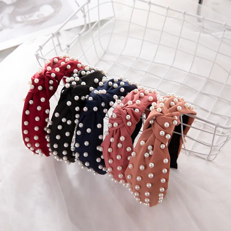 Korean Nail Pearl Headbands Black Red Pink - Image 13