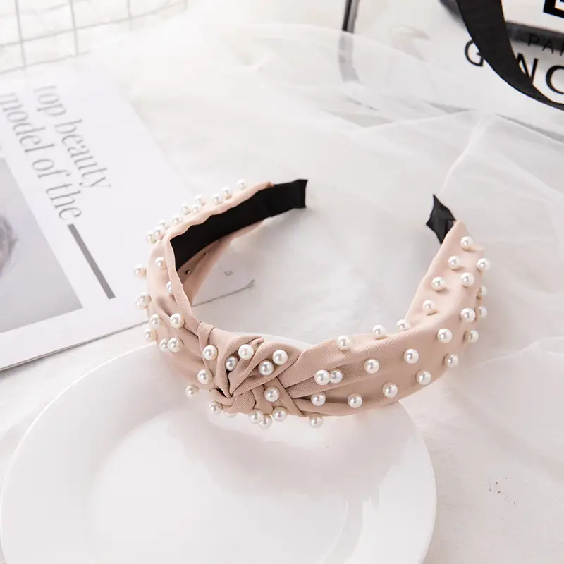 Korean Nail Pearl Headbands Black Red Pink - Image 10