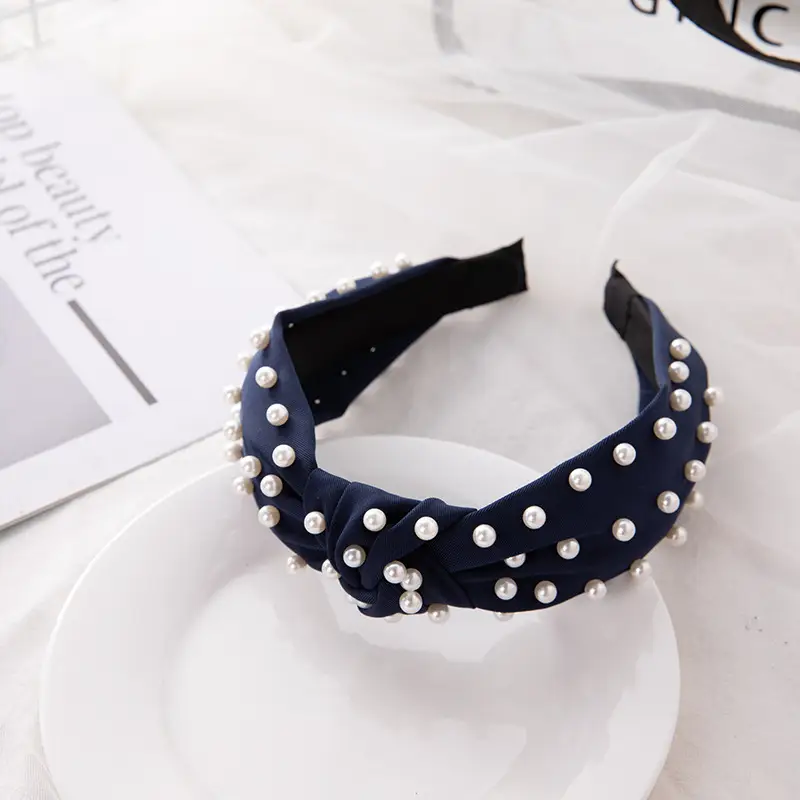Korean Nail Pearl Headbands Black Red Pink - Image 2