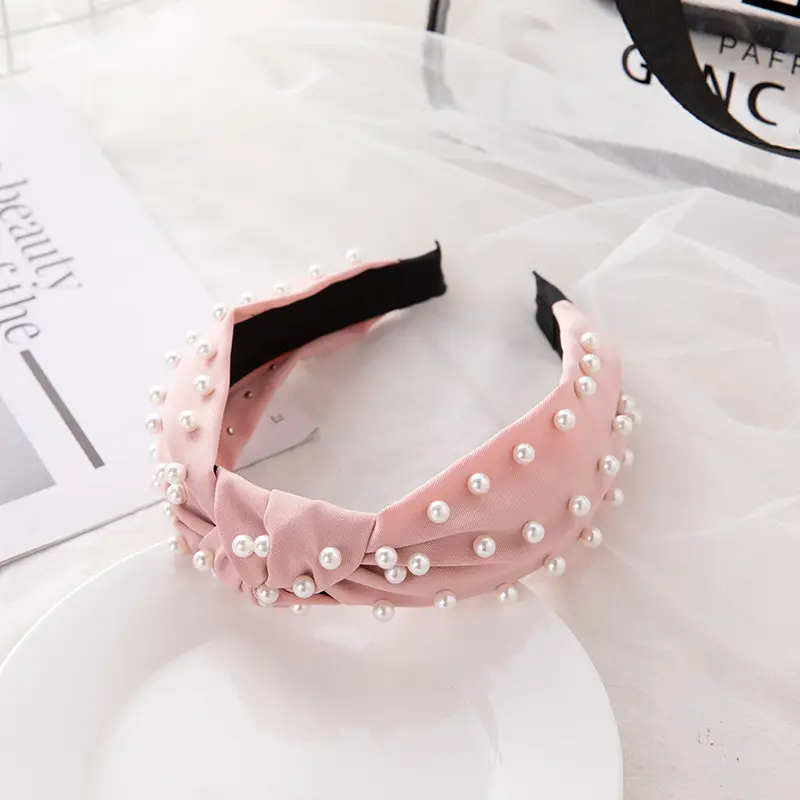 Korean Nail Pearl Headbands Black Red Pink - Image 3