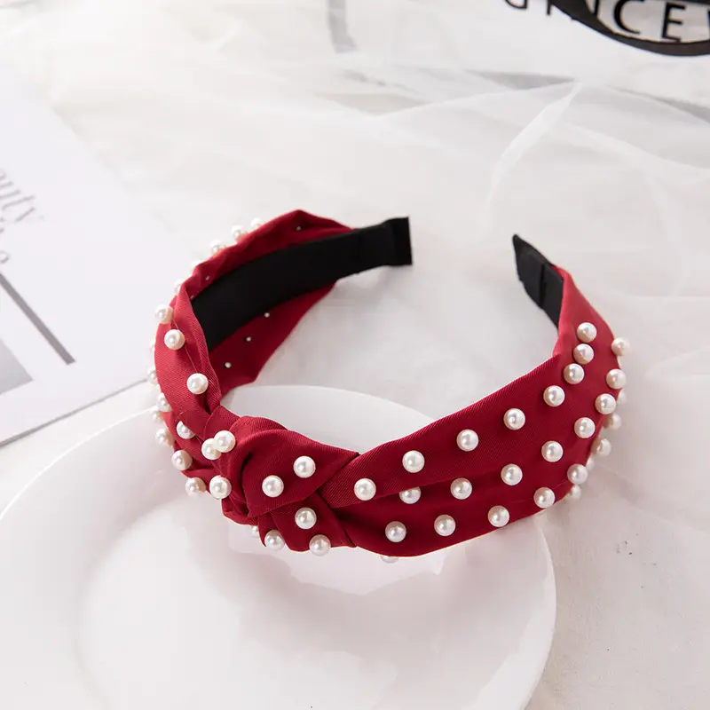 Korean Nail Pearl Headbands Black Red Pink - Image 4