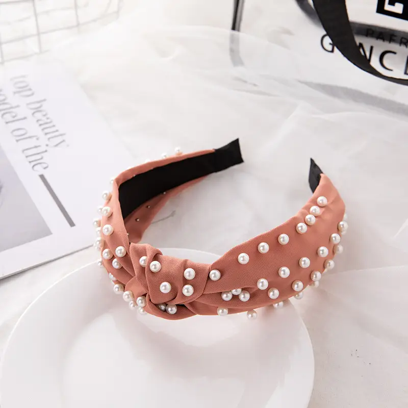 Korean Nail Pearl Headbands Black Red Pink - Image 6