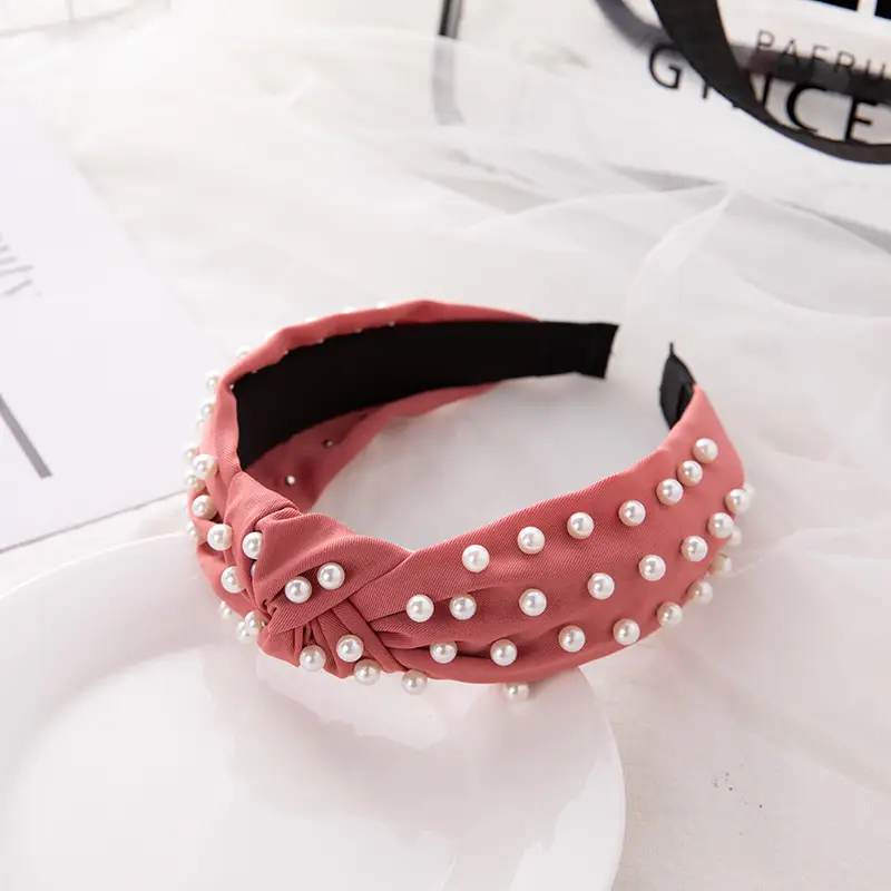 Korean Nail Pearl Headbands Black Red Pink - Image 8