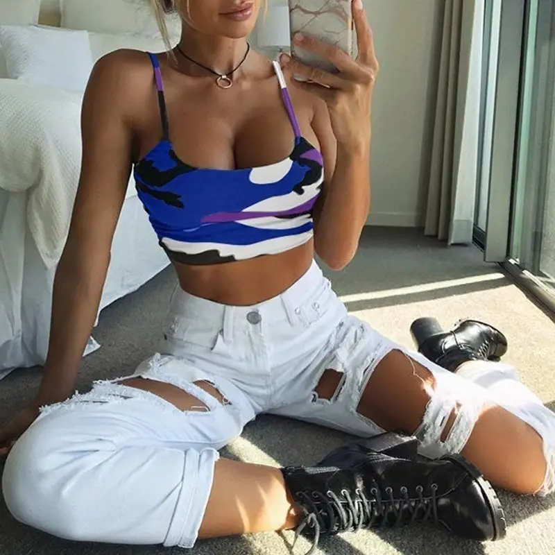Women Camouflage Strapless Vest with High Waist Shorts