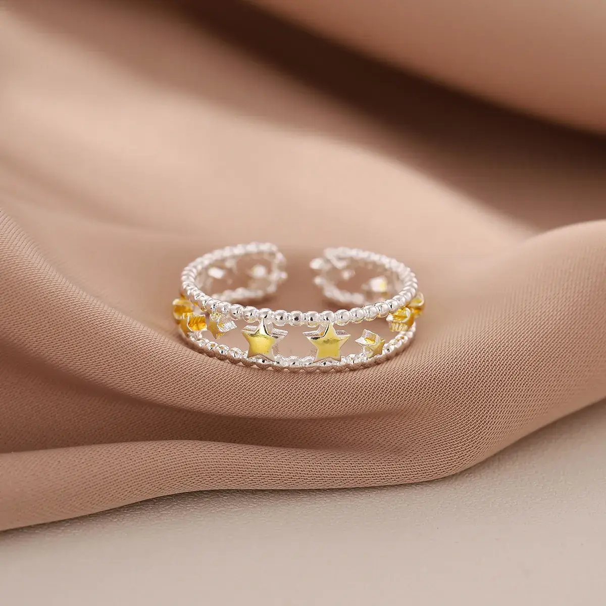 Double Five Pointed Star Open Ring Women Bracelet Gold Plated - Image 2