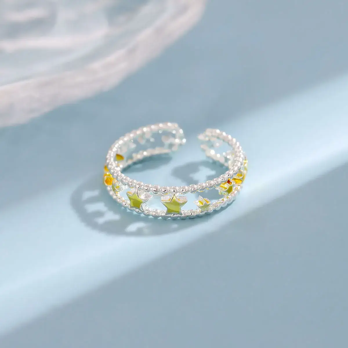 Double Five Pointed Star Open Ring Women Bracelet Gold Plated - Image 3