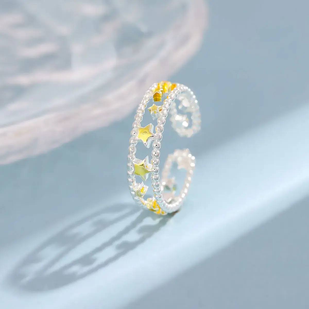 Double Five Pointed Star Open Ring Women Bracelet Gold Plated - Image 4