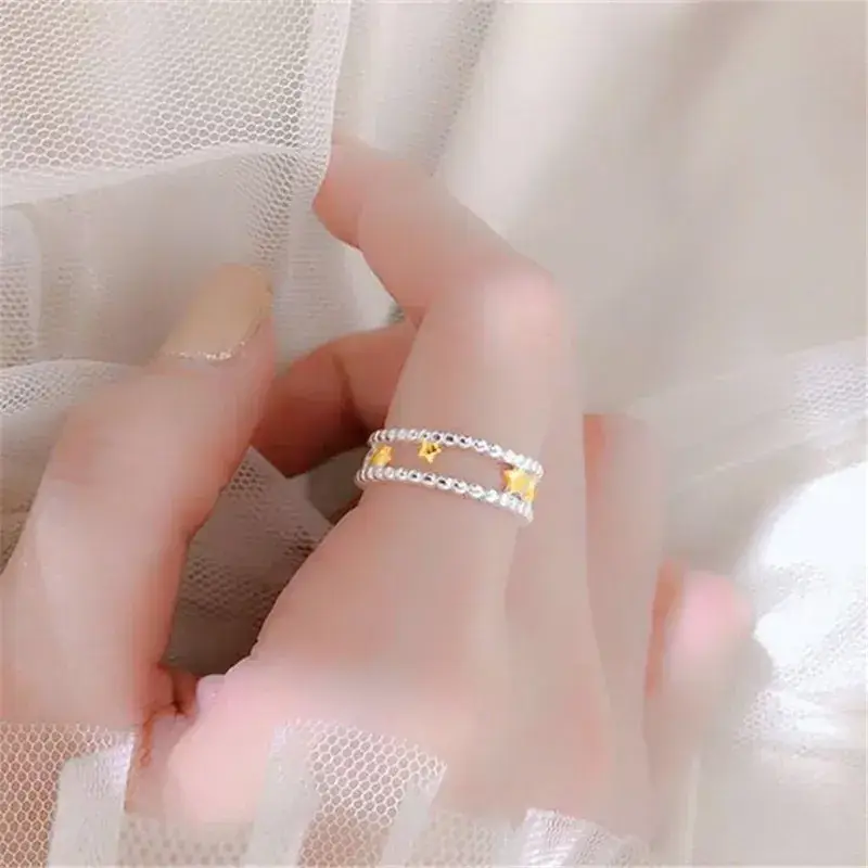 Double Five Pointed Star Open Ring Women Bracelet Gold Plated - Image 5