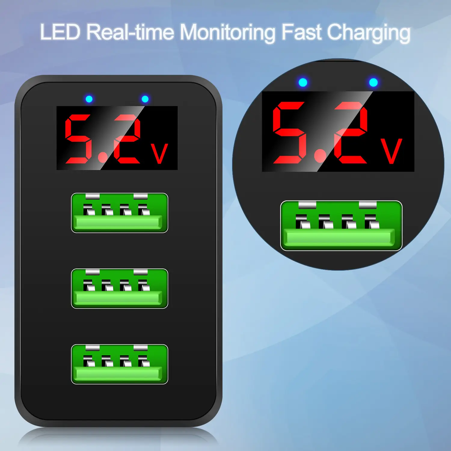 Digital Display 3 USB Charger with LED Status Light