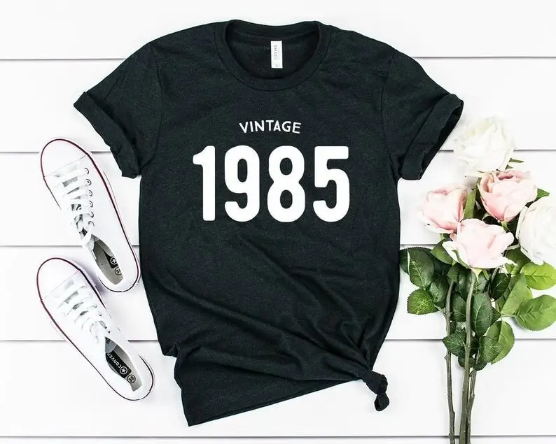Vintage 1985 Men Women T-Shirt Europe USA Street Short Sleeve - Image 2