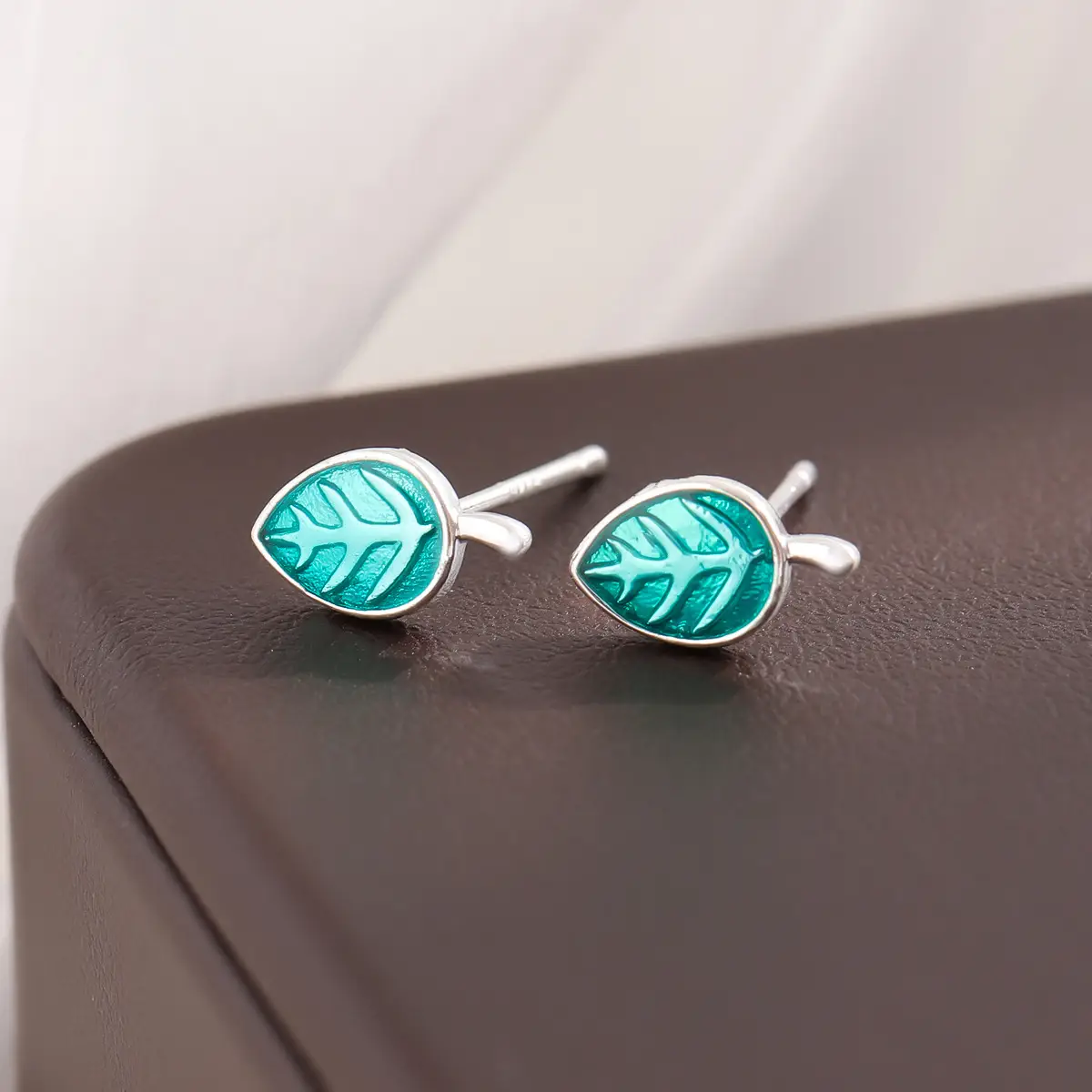 Fresh Blue Leaf Glue Earrings for Women - Image 2