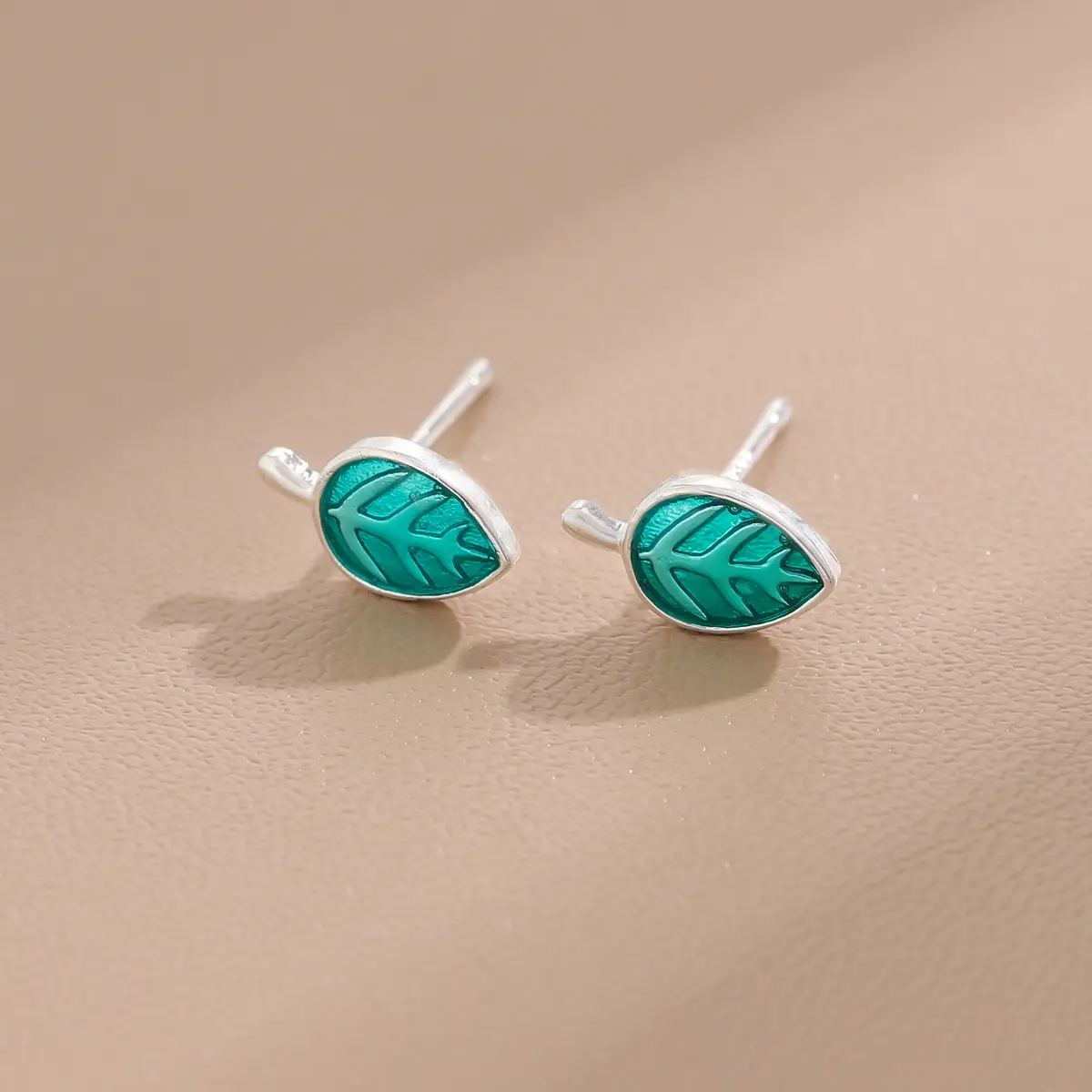 Fresh Blue Leaf Glue Earrings for Women - Image 3