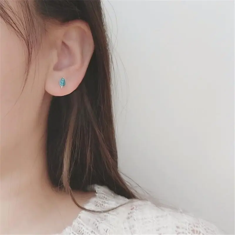 Fresh Blue Leaf Glue Earrings for Women - Image 4