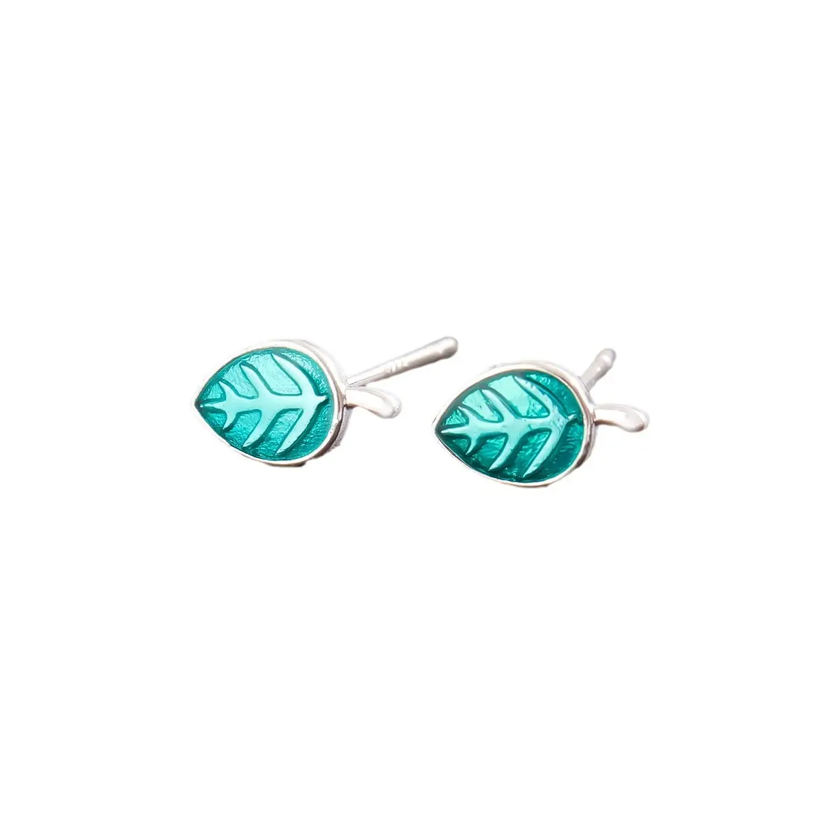 Fresh Blue Leaf Glue Earrings for Women - Image 5