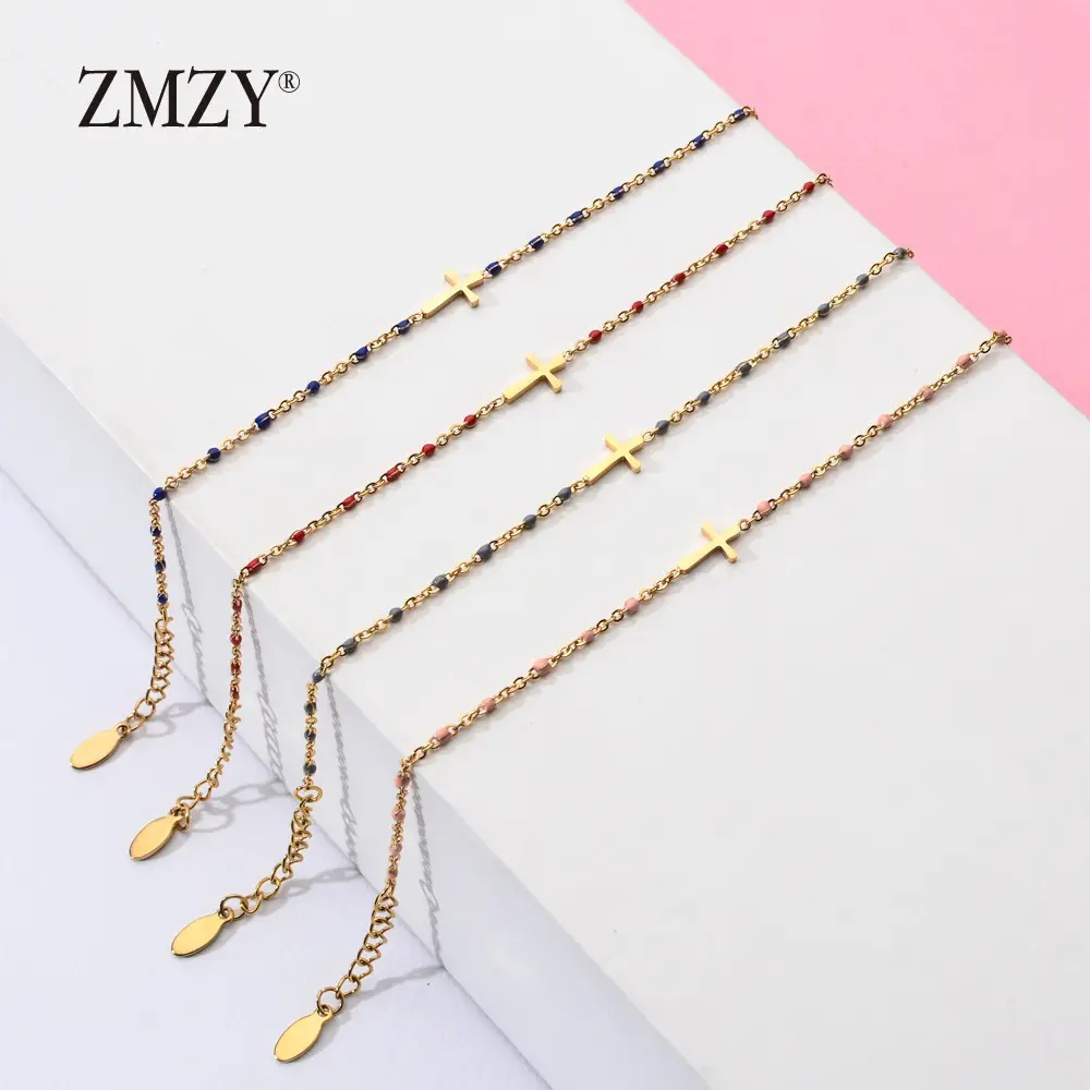 Stainless Steel Cross Bracelet for Women Blue Beads Gold Plated - Image 18
