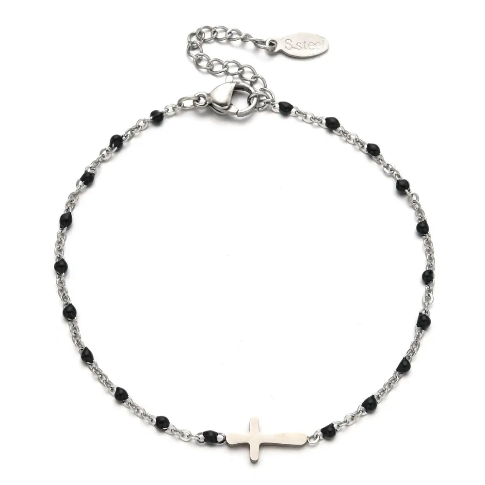 Stainless Steel Cross Bracelet for Women Blue Beads Gold Plated - Image 11