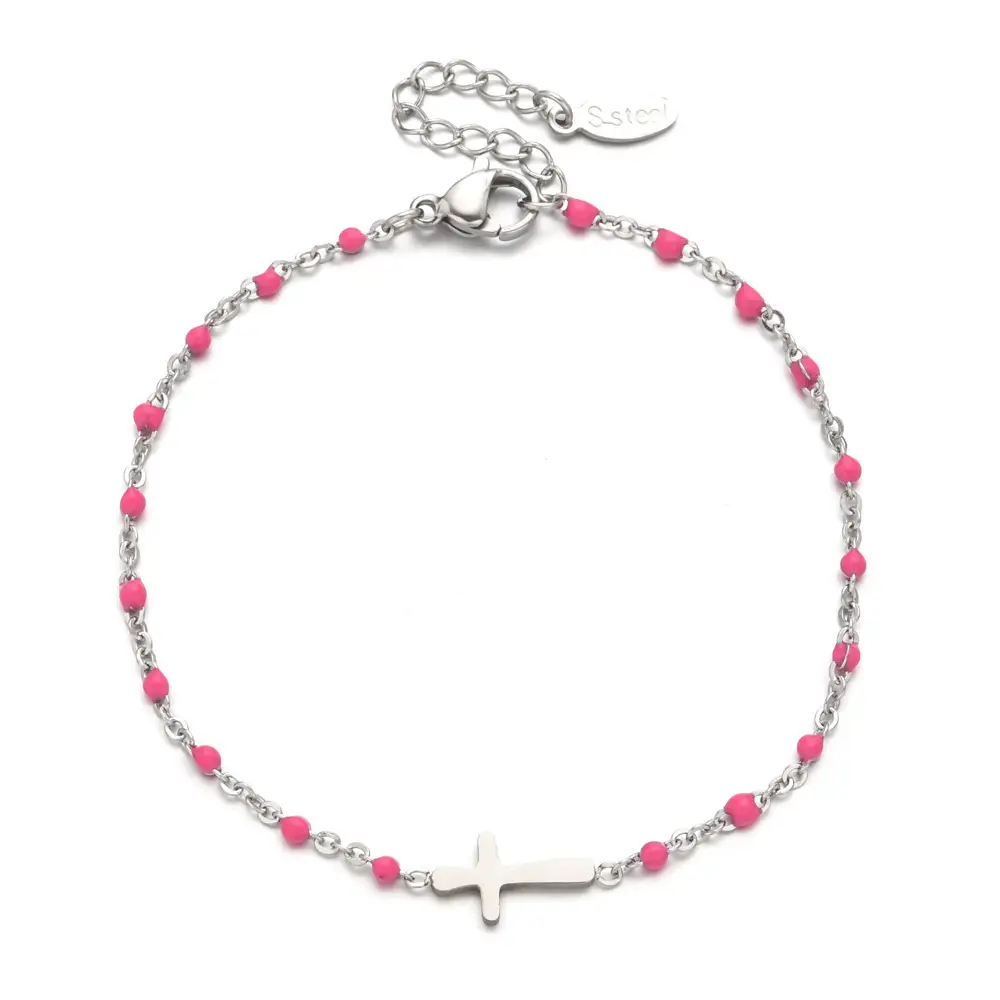 Stainless Steel Cross Bracelet for Women Blue Beads Gold Plated - Image 14