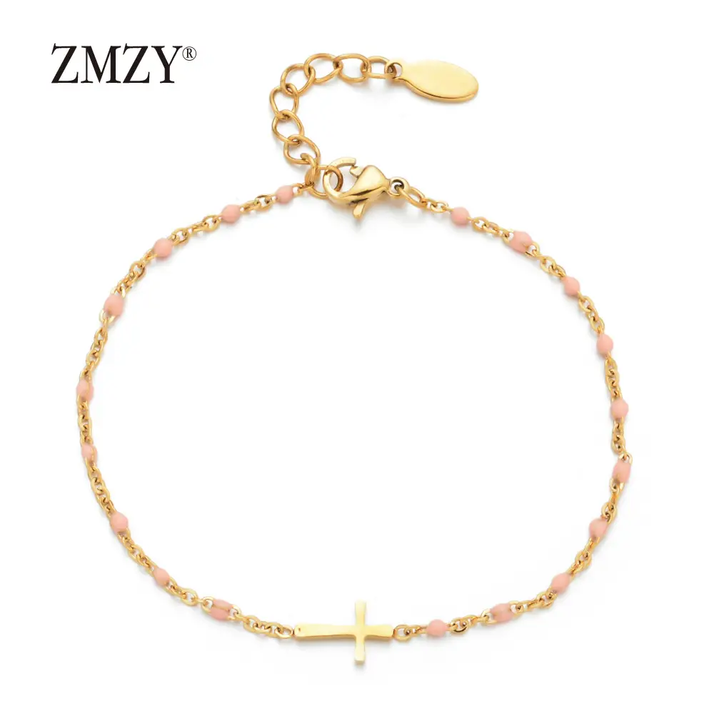 Stainless Steel Cross Bracelet for Women Blue Beads Gold Plated - Image 4