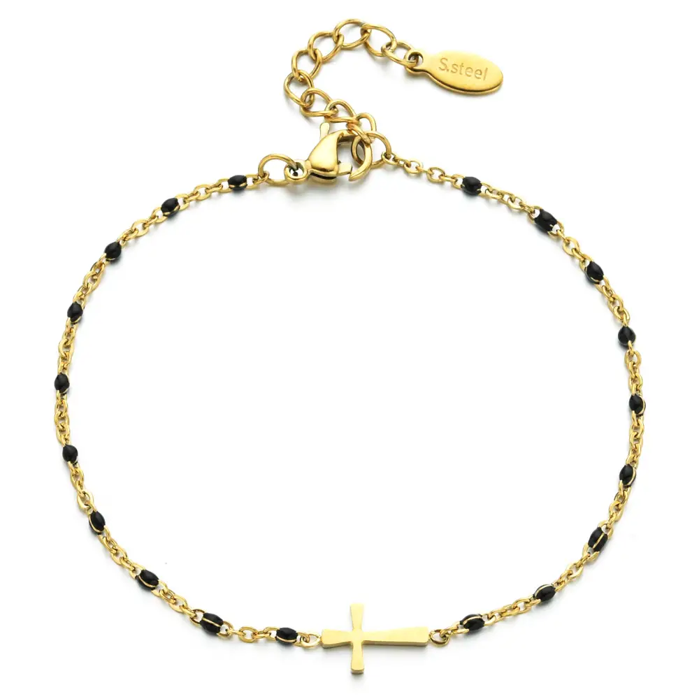 Stainless Steel Cross Bracelet for Women Blue Beads Gold Plated - Image 8