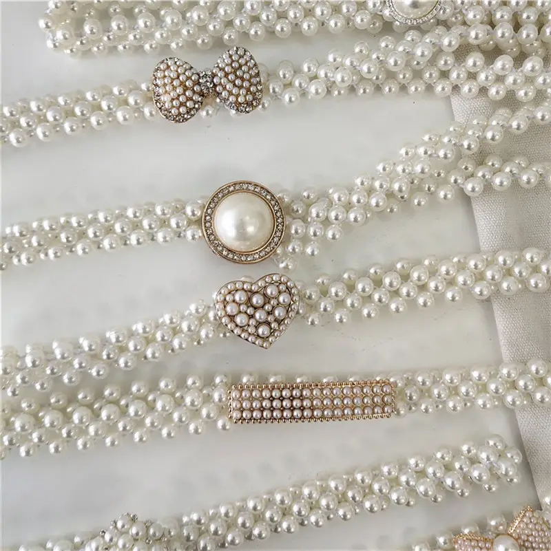 White Pearl Belt with Rhinestone Centerpiece for Women - Image 13